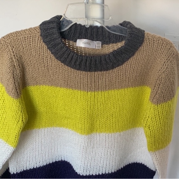 Cloth Knit Chunky Sweater/top Sz M Striped Gray Neon Yellow White Tan - Picture 2 of 8